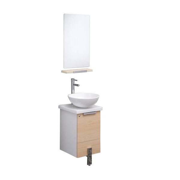 Fresca Adour 16 in. Vanity in Light Walnut with Ceramic Vanity Top in White, Basin and Mirror