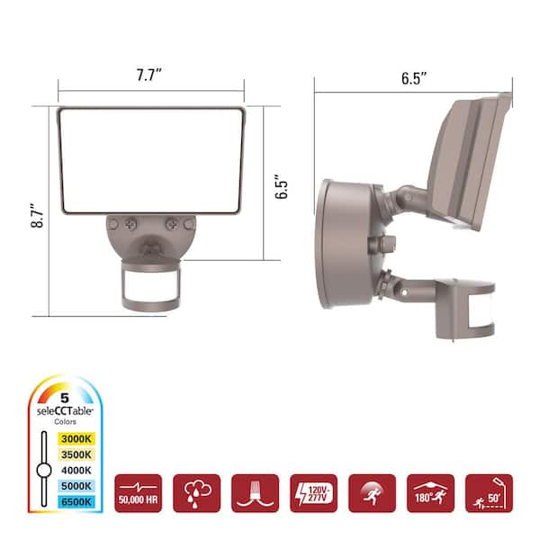 200-Watt Equivalent, 6000 Lumen, Integrated LED, Motion Sensing Large Flood Light, Bronze