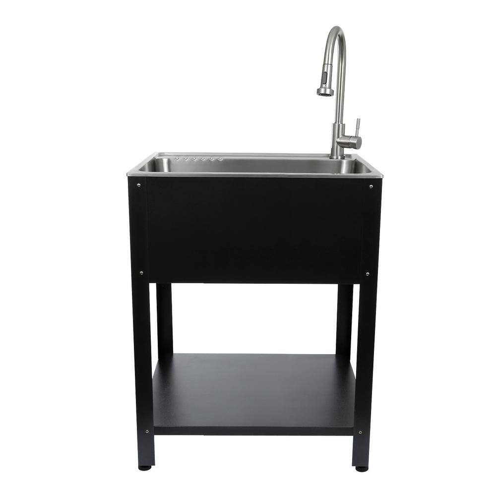 28" Stainless Steel Freestanding Utility Sink with Faucet and Drainboard