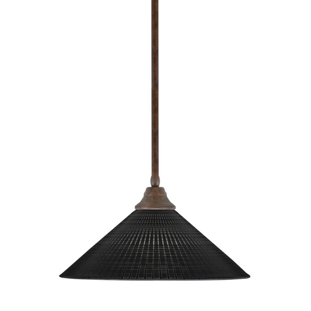 Sparta 100-Watt 1 Light Bronze Shaded Pendant Light with 16 in. Black Matri