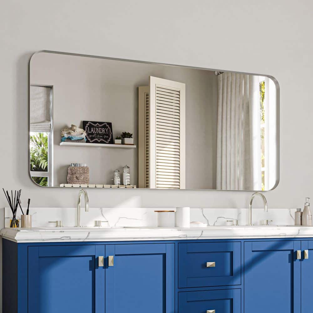 60 in. W x 28 in. H Rectangular Aluminum Framed Wall Bathroom Vanity Mirror in Silver price history on PriceWatchPro