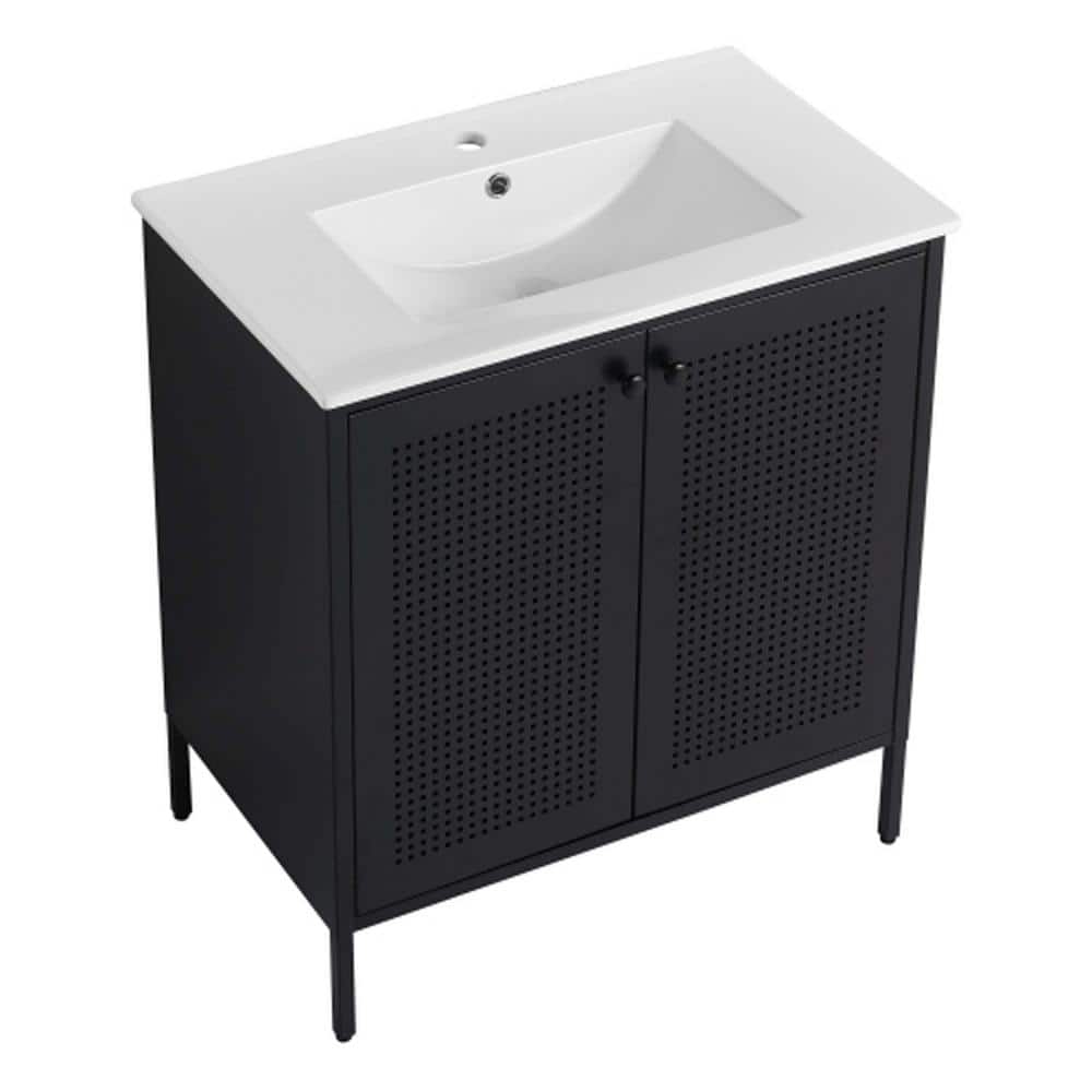 30 in. Freestanding Bathroom Vanity With Ceramic Sink, Soft Closing Door Ba