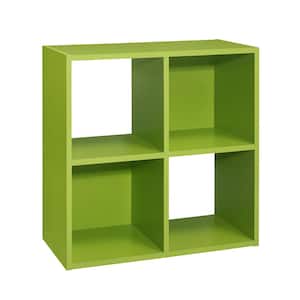 SignatureHome Height 24 in. Tall Green Finish Wood 4-Cube Shelf Standard Bookcase with Back Panel 2 Closed, 2 Open