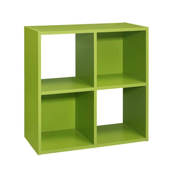 Signature Home SignatureHome Height 24 in. Tall Green Finish Wood 4-Cube Shelf Standard Bookcase with Back Panel 2 Closed, 2 Open
