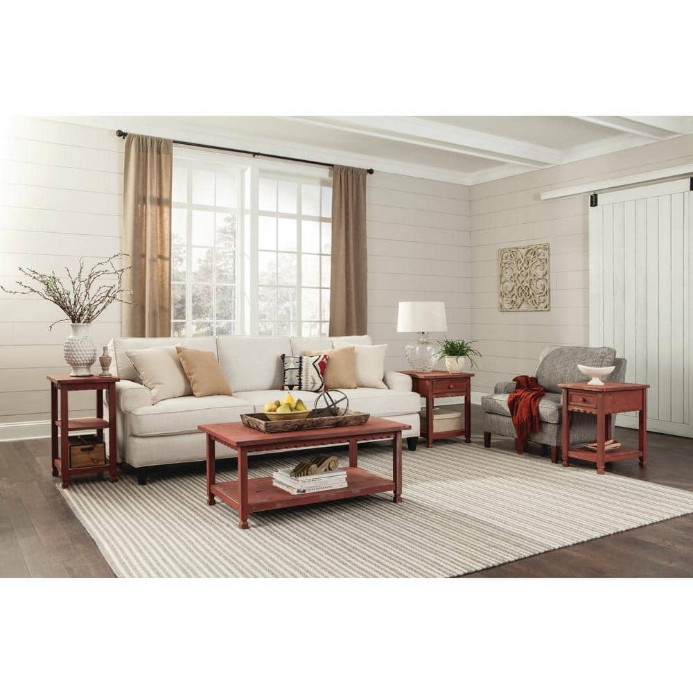 Country Cottage 46'' Red Wood Coffee Table with Storage Shelf