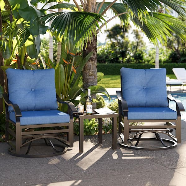 Poteban 3-Piece Aluminum Swivel Outdoor Rocking Chair with Cushion Sand,Patio Conversation Set with Coffee Table,Garden,Backyard