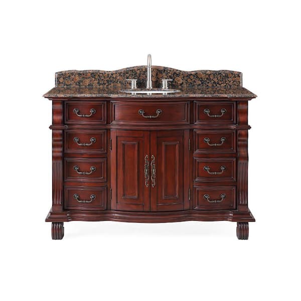 Benton Collection Hopkinton 50 in. W x 22 in D. x 36 in. H Bath Vanity in Cherry With White porcelain Sink and Brown Granite Top