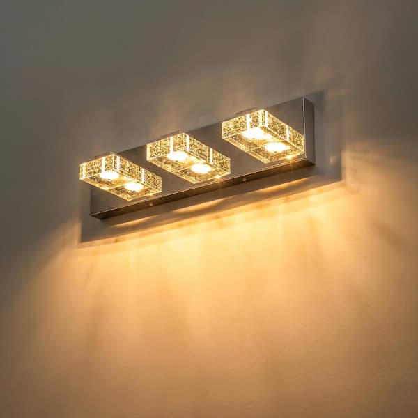 Rennnsan Eileen 18.1 in. 3-Light Chrome Modern Crystal Integrated LED Vanity Light