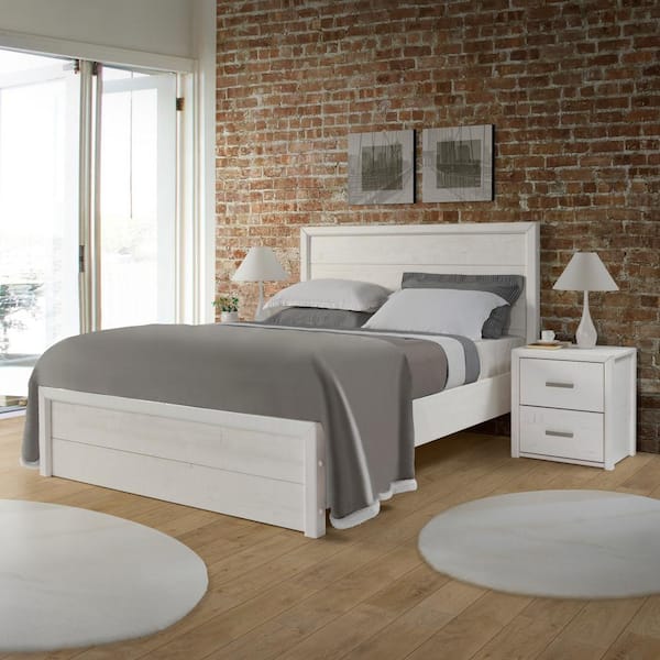 Camaflexi Monterrey Shabby White Solid Wood Frame Queen Size Panel Bed ...