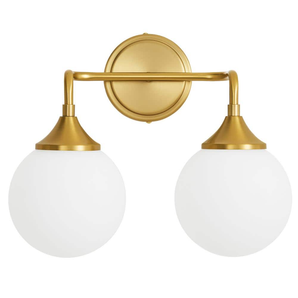 14.17" Gold Vanity Light with White Glass Globe Shades