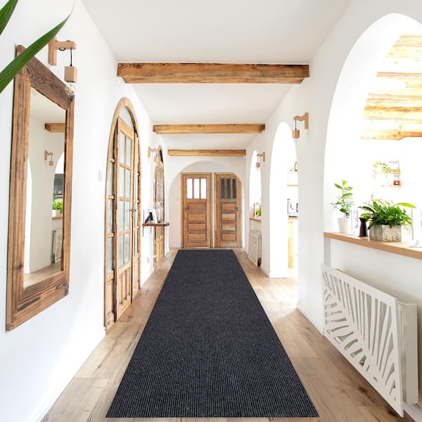 PLAYA RUG Heavy Duty Solid Black 31 in. W x 2 ft. L Indoor/Outdoor Runner Rug