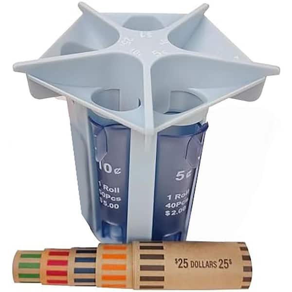 Lukyamzn Coin Organizer Counter Tube Roller with 20 Coin Wrappers Quick and Accurate Change Sorter Storage Blue