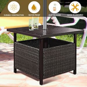 Outdoor Rattan Wicker Side Tables Rattan Steel Aura Outdoor Small Patio End Table with 1.9 Inch Umbrella Hole Umbrella Base Table