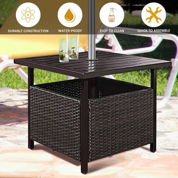 Brown regular Rattan Wicker Steel Outdoor Side Table Garden Patio Pool