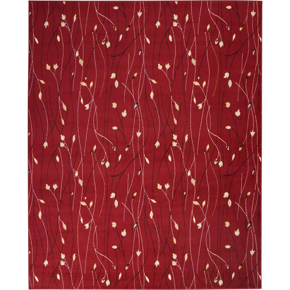 Floral Radiance Red and Grey 8' x 10' Synthetic Area Rug