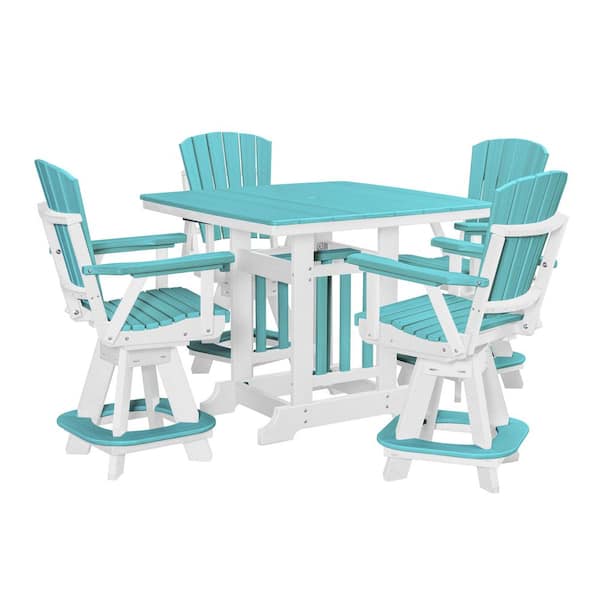 Adirondack Series White 5 Piece High Density Poly Ethylene Plastic Square Counter Height Outdoor Dining Set