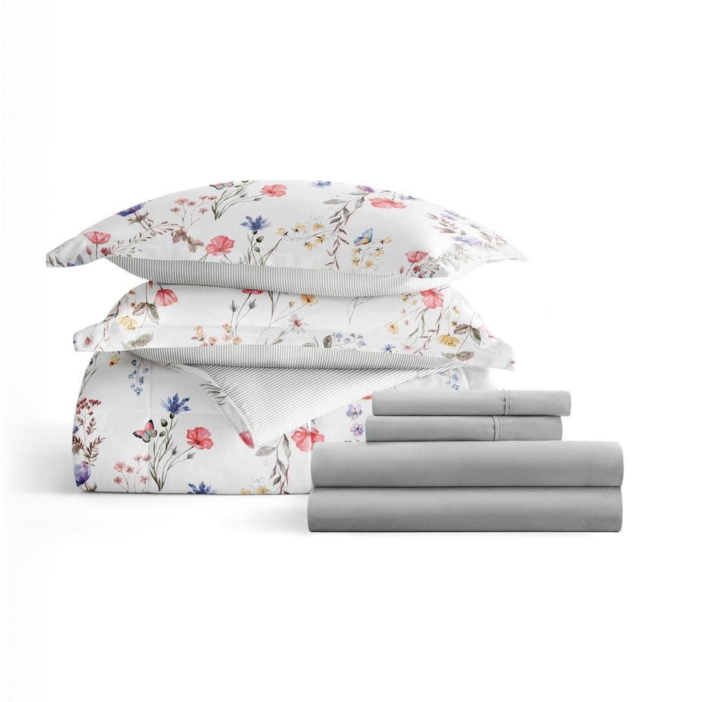 Queen Pink Floral Microfiber Reversible Comforter Set