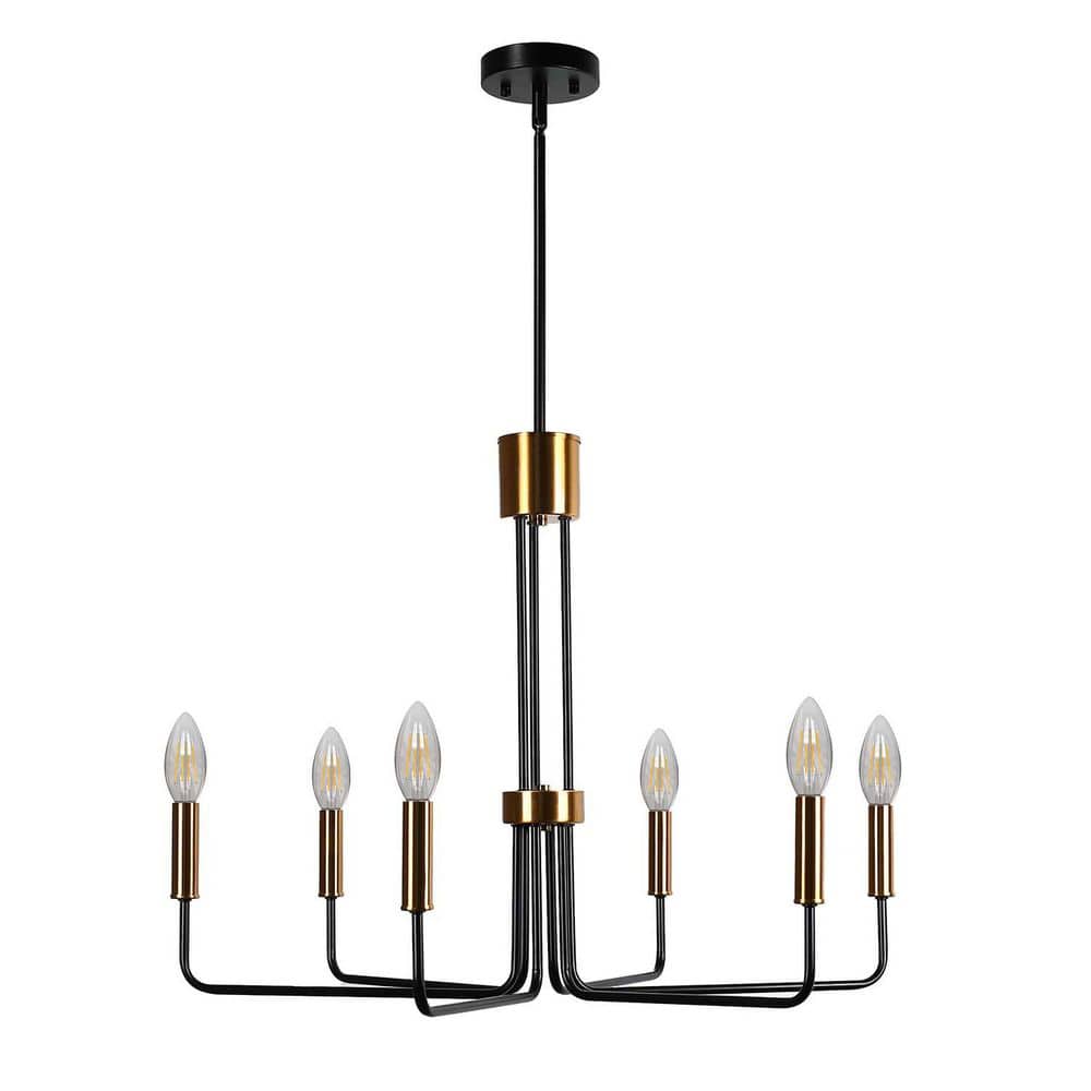 6-Light Industrial Black and Gold Chandelier with E12 Socket No Bulb Included for Dining Room Living Room or Entryway price history on PriceWatchPro
