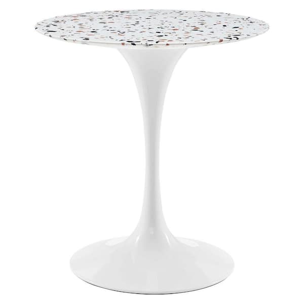 MODWAY Lippa 28 in. Round Terrazzo Dining Table In White White