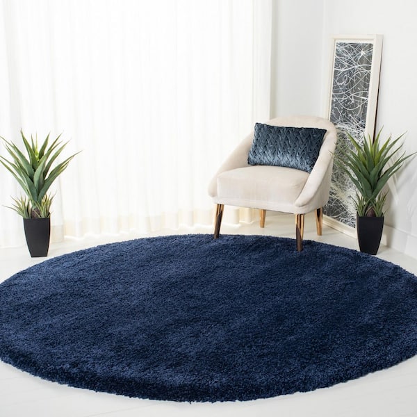 Milan Shag Navy 10 ft. x 10 ft. Solid Flokati Round Area Rug
