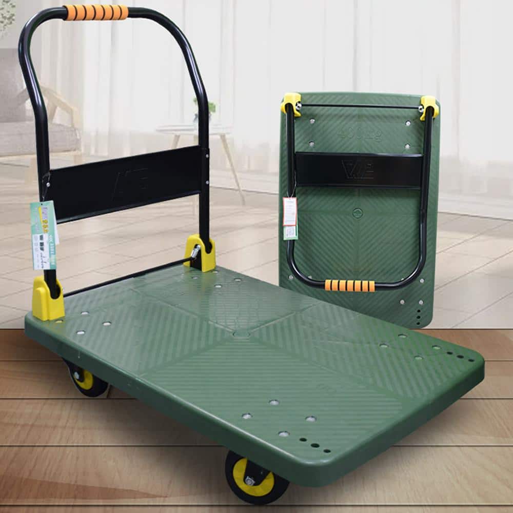 Green Folding Steel Platform Hand Truck with 440 lb Capacity