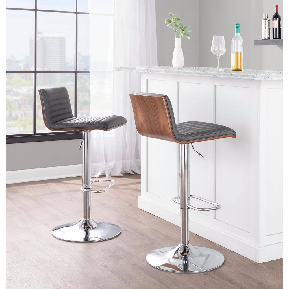 Grey Faux Leather and Chrome Adjustable Swivel Barstools Set