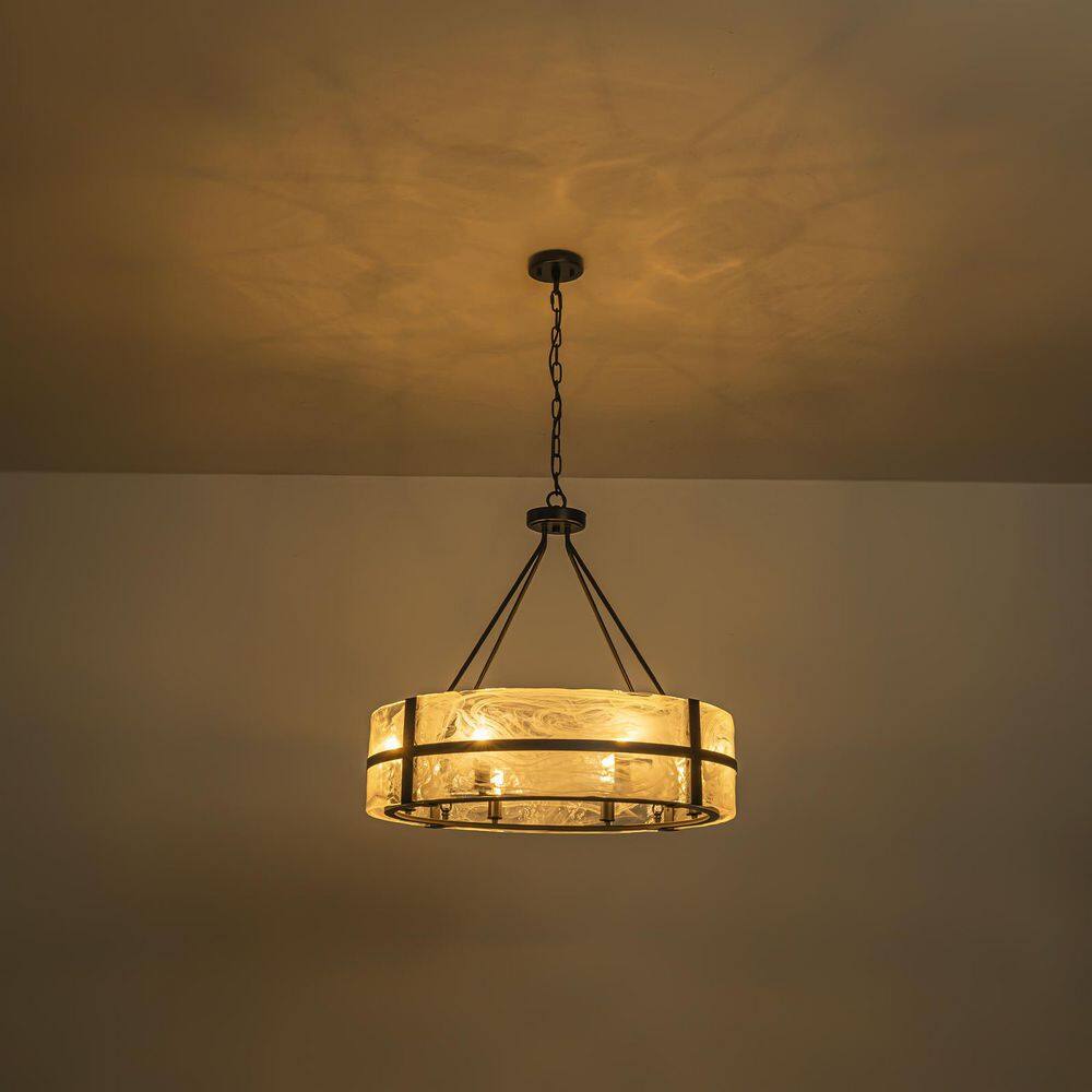 Dvorakova 27.95 in. 8-Light Matte Black Round Dimmable Chandelier with Textured Cloud Glass Shade price history on PriceWatchPro
