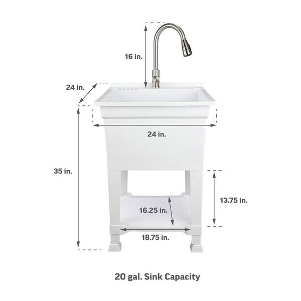 WELLFOR Freestanding HDPE Utility Sink with Faucet - 4.5 Gal Capacity