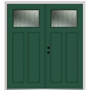 64 in. x 80 in. Right-Hand/Inswing Rain Glass Hunter Green Fiberglass Prehung Front Door on 4-9/16 in. Frame