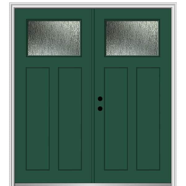 MMI Door 64 in. x 80 in. Right-Hand/Inswing Rain Glass Hunter Green Fiberglass Prehung Front Door on 4-9/16 in. Frame