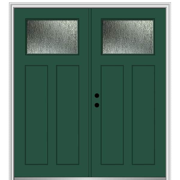 MMI DOOR 64 in. x 80 in. Right-Hand/Inswing Rain Glass Hunter Green Fiberglass Prehung Front Door on 4-9/16 in. Frame