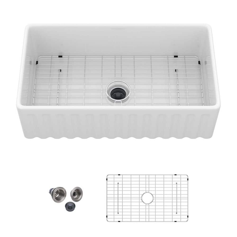 33 in. White Apron-front Farmhouse Single Bowl Ceramic Reversible Kitchen Sink price history on PriceWatchPro