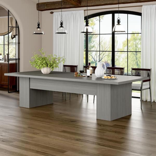 FUFU&GAGA Wooden Gray Wood Grain 118 in. Width Rectangle Double Pedestal Double-based Dining Table for 10