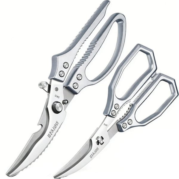 2-Piece Silver Multi-Purpose High Carbon Steel Kitchen Shear for Poultry and Seafood Scissor for Crab, Shrimp, Lobster