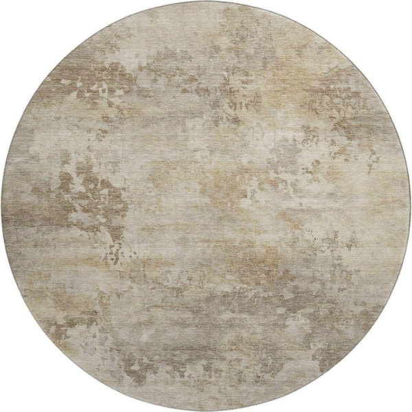 Mayfield Premium Machine Washable Abstract AMF2073 Tan 8 ft. x 8 ft. Round Rug
