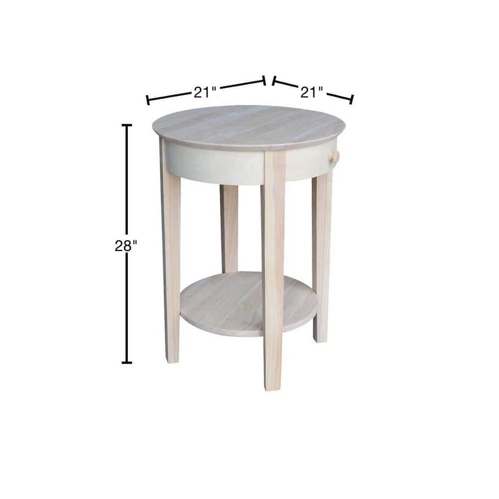 Round Solid Wood Accent Table with Storage Drawer