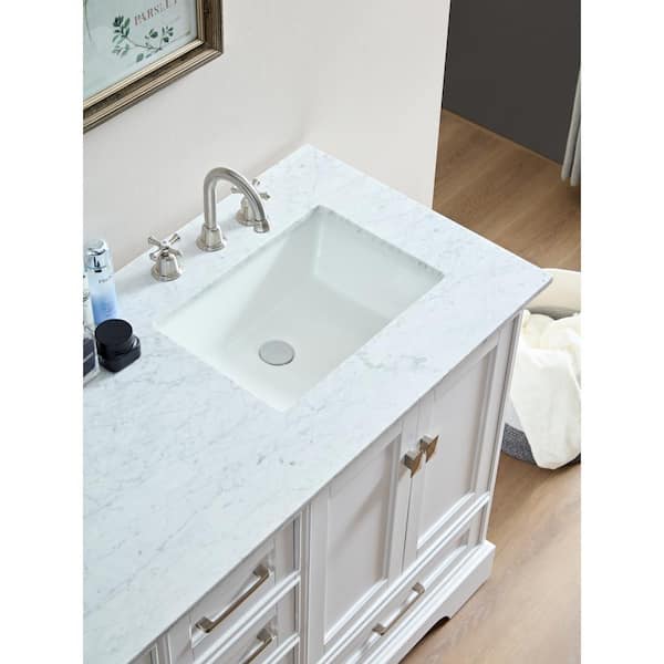 Stufurhome HE-7131B-60-CR 60 in. Brittany Double Sink Bathroom Vanity with Mirror, Dark Blue