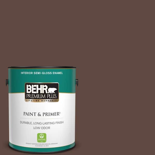 BEHR PREMIUM PLUS 1 gal. #N150-7 Chocolate Therapy Semi-Gloss Enamel Low Odor Interior Paint & Primer
