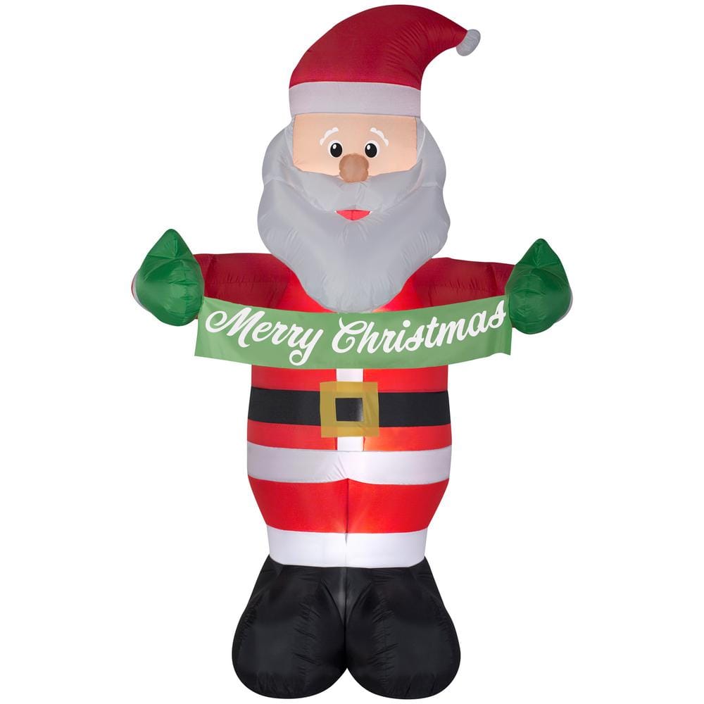 Gemmy 5 ft. W x 8 ft. H Inflatable Animated Santa with Banner Merry