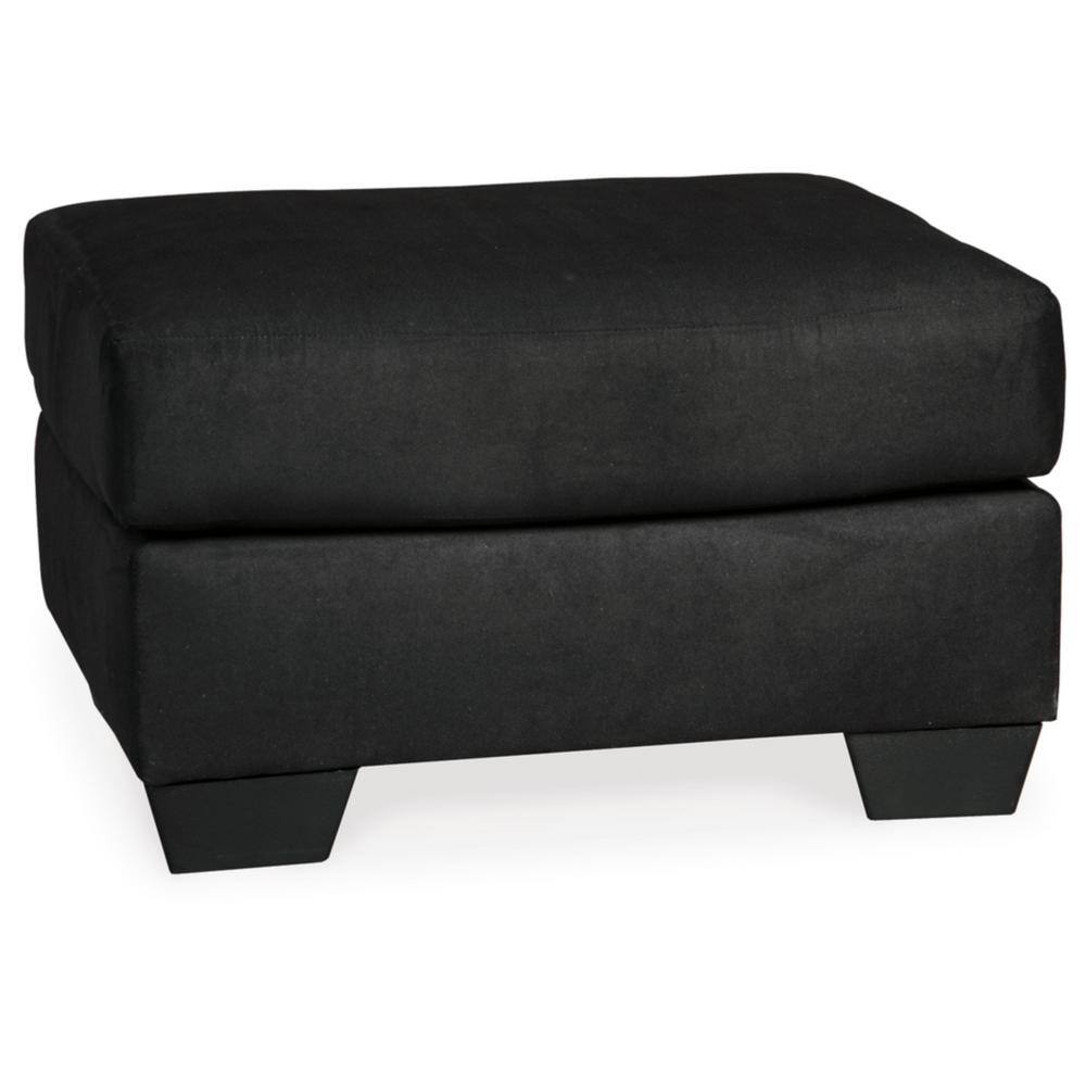 Black Microfiber Contemporary Ottoman with Faux Wood Feet