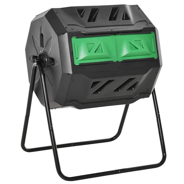 Outsunny 5.65 cu. ft. Carousel Composter Rotating 360° Dual Chamber Green Compost Bin