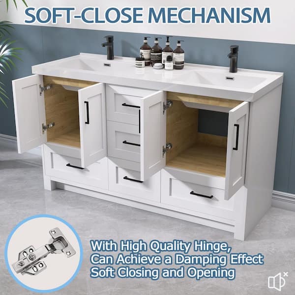 Zeafive 60 in. Solid Wood Bath Vanity Cabinet without Top