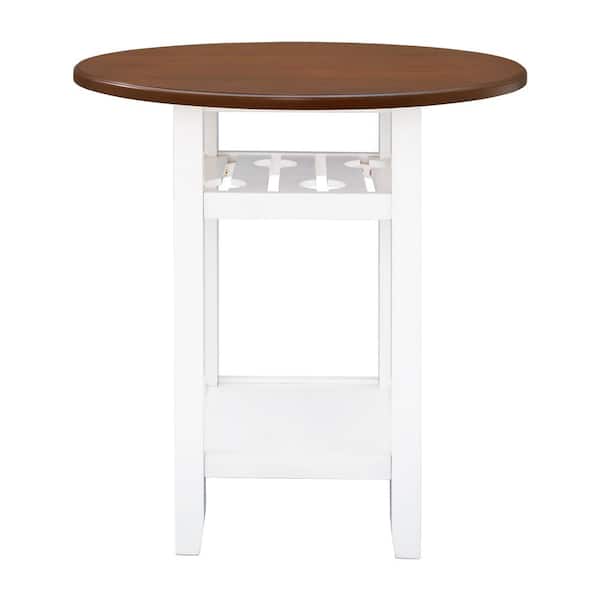 Kitchen Dining Table With Storage Shelf, Round Glass Bar Height Dining Table