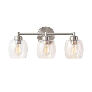 22.2 in. 3-Light Brushed Nickel Bathroom Vanity Light with Clear Glass Shades