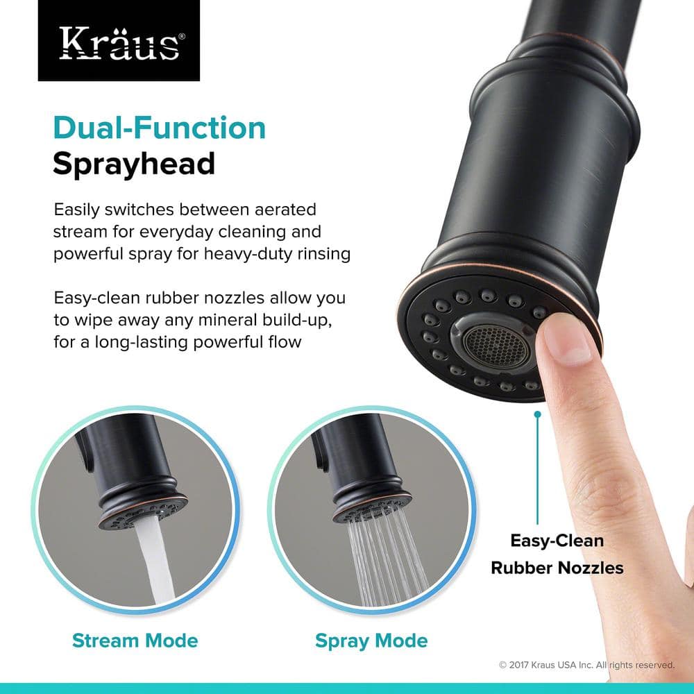 Elegant Bronze 17" Modern Pull-Out Spray Kitchen Faucet