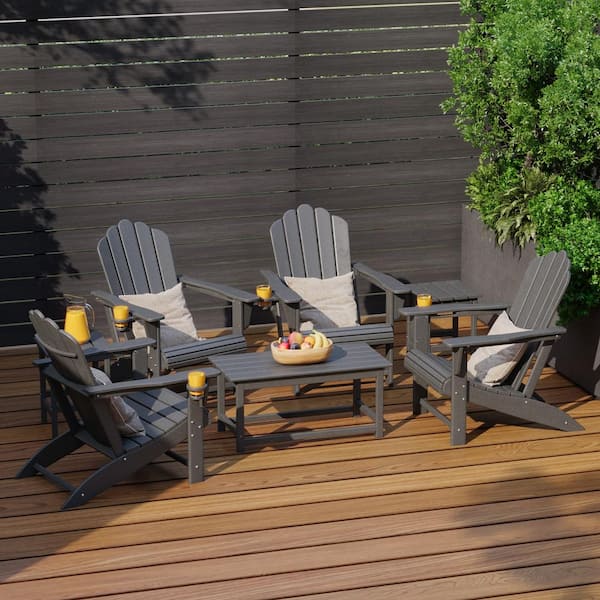 WESTIN OUTDOOR Aderson 7-Piece All Weather Fade Resistant Outdoor Plastic Adirondack Chair Patio Conversation Lounge Set in Gray