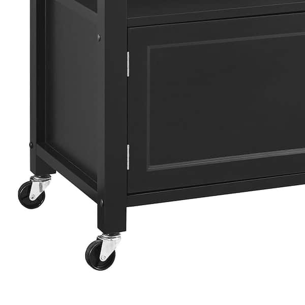 Black and Gray Benjara BM144035 Spacious Wooden Kitchen Cart with Granite Inlaid Top