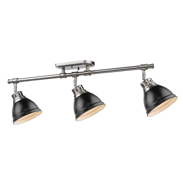 Golden Lighting - Duncan 6.5 in. 3-Light Pewter Semi-Flush Mount with Black Shade and No Bulbs Included