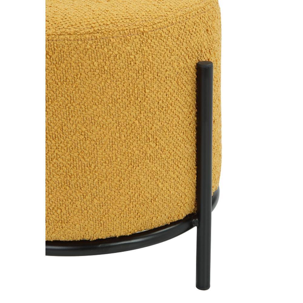 Yellow Polyester Round Upholstered Iron Accent Stool