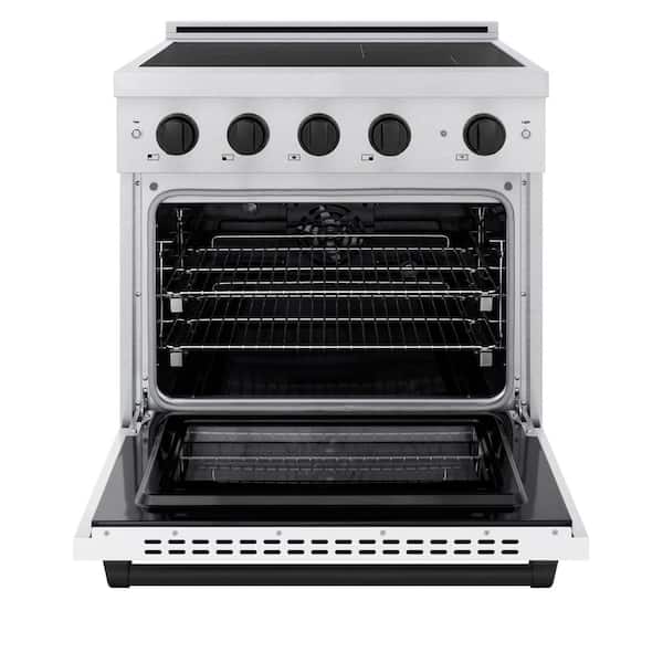 Autograph 30 in. 4.2 cu. ft. Induction Range with 4 Element Cooktop in Satin Stainless with White and Black Accents